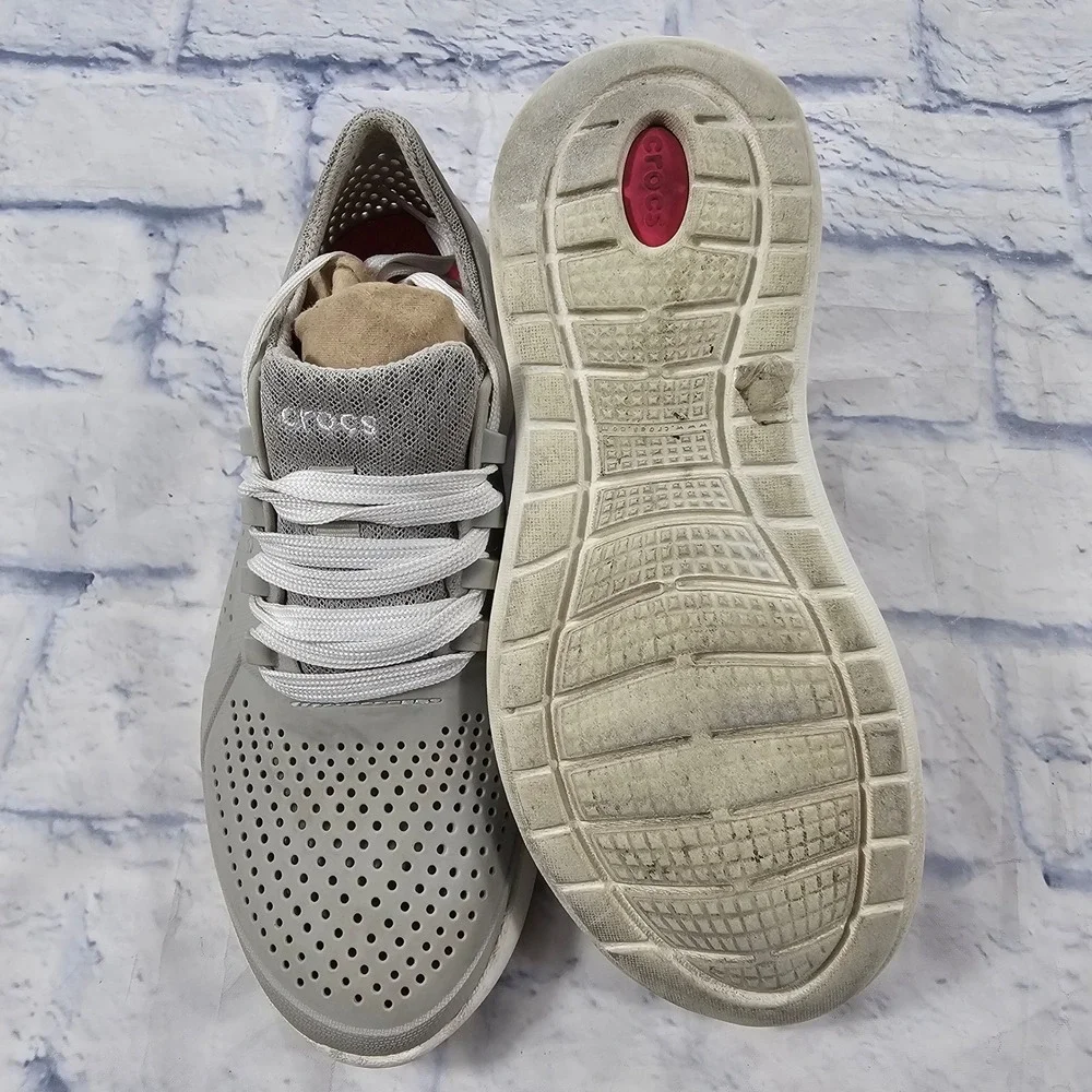 Crocs LiteRide Pacer Sneakers Womens 8 Light Gray White Breathable Lace Up Shoes